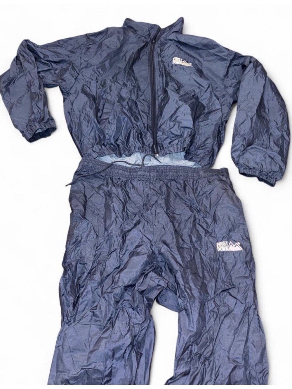 Vintage 90s First Down Nylon Windbreaker Tracksuit Set - Navy Blue - US Size XL
